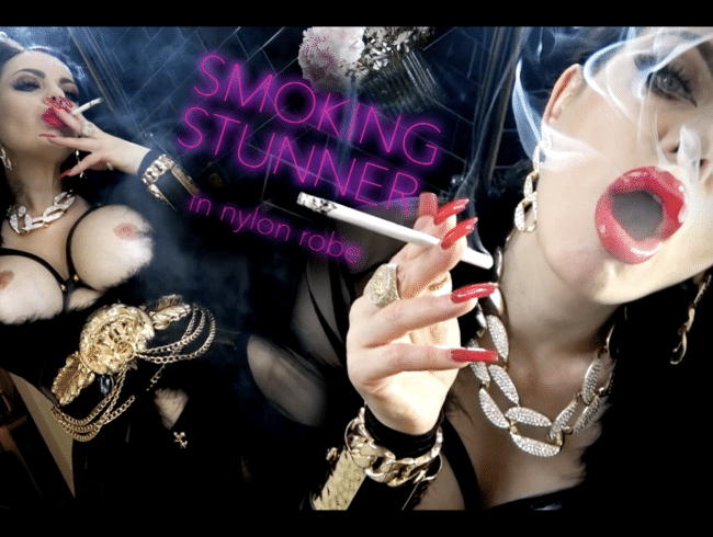 SMOKING STUNNER IN NYLON ROBE